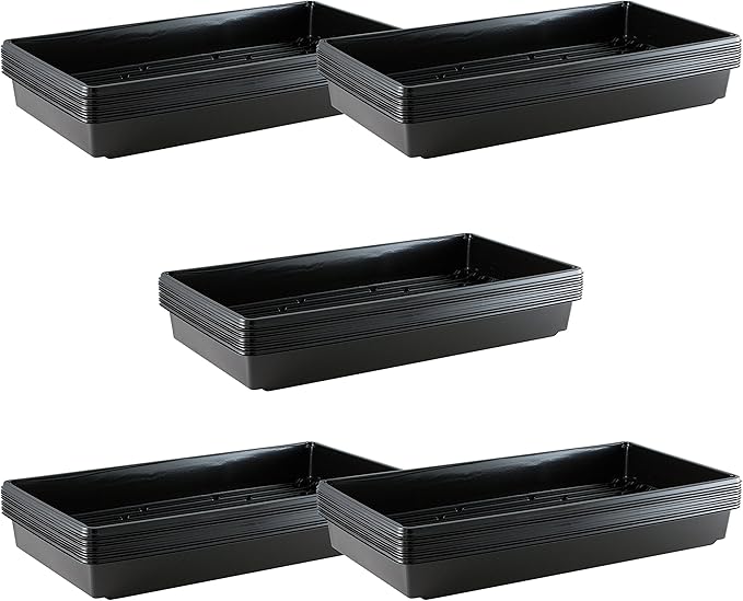 10x20 Inch Black Plastic 50 Pack Plant Propagation Tray – Growing Trays for Garden Planting Seedling Soil &amp Hydroponic Horticulture - Microgreen Trays Grow Plants - No Drain Holes