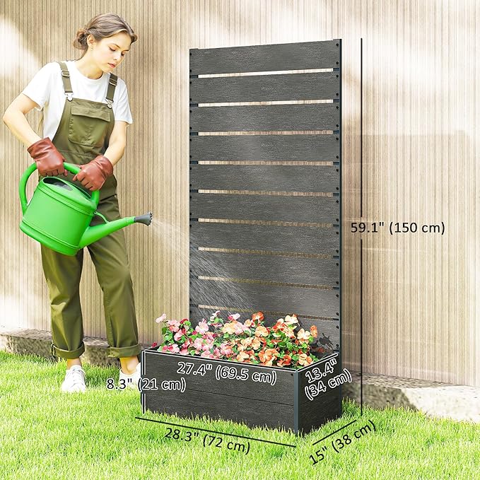 Outsunny Raised Garden Bed with Trellis for Climbing Plants Planter Box with Self Draining Gap Freestanding Trellis Planter for Outdoor Patio Deck 28.25 x 15 x 59 Gray