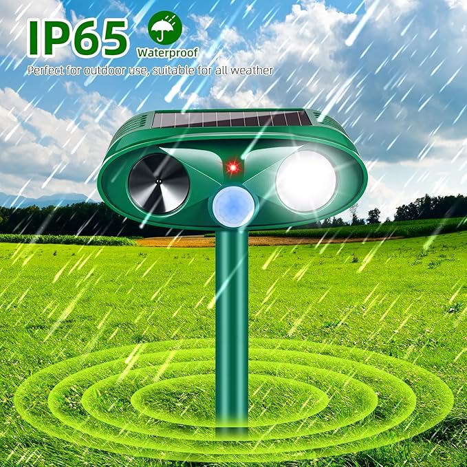 2026 Upgraded Solar Ultrasonic Animal Repellent Outdoor Cat Deer Repellent with Motion Sensor Strobe Light IP65 Waterproof Repeller Keep Rodent Squirrel Raccoon Opossum Skunk Out of Yard Farm4 Pack