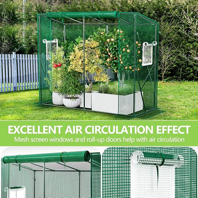 SPECILITE Heavy Duty Lean to Greenhouse for Outside Portable Walk-in Green House with Thicken PE Cover Roll-Up Zippered Door &amp 2 Ventilation Mesh Windows Large Plastic Greenhouses for Outdoors