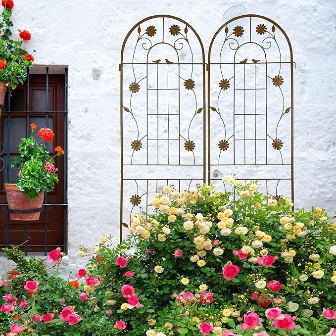 2 Pack Large Garden Trellis Heavy Duty Rustproof Iron Plant Trellis for Potted Plant Support Metal Climbing Rose Trellis Vine Vegetable CucumberBlack-71 H x 19.7 W