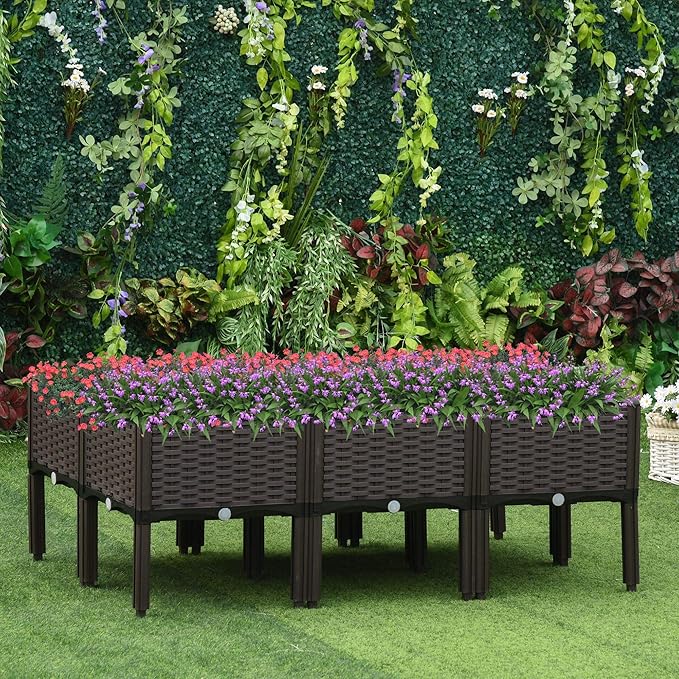 6 Raised Garden Bed Kit Elevated Self Watering Planter Boxes with Drainage Holes for Outdoor Flowers Vegetables and Herbs