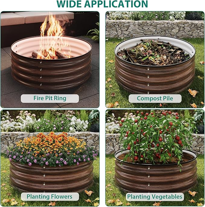 2 x 1FT Round Galvanized Raised Garden Bed – Metal Planter Box Kit with Rust &amp Corrosion Protection Safe Rubber Edge Open Bottom Design – Easy Assembly for Vegetables Flowers Fruits