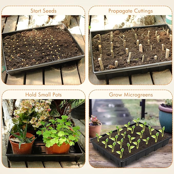 Gardzen 10 Pack Seed Trays Reusable Plant Grow Trays Ideal for Seed Starting Microgreens Indoor Gardening and Greenhouse Plant Nurseries - No Drain Holes 17.3 x 13