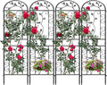 4 Pack 87x20in Garden Trellises Daisy &amp Bird Black Metal Coated Rustproof Trellis for Climbing Plants Outdoor Roses Vegetables Vines Cucumbers