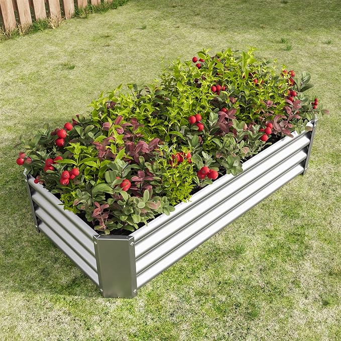 Raised Garden BedRaised Beds for Gardening Outdoor for Vegetables Flowers Ground Planter BoxGalvanized Raised Garden Beds. (Silver with 4x2x1ft)