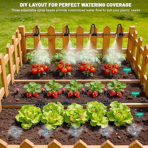 230FT Drip Irrigation Kit with Push-Fit Connectors DIY Automatic Garden Watering System 2026 New Upgraded Water-Saving Design with 3 Adjustable Nozzles for Yard Greenhouse Lawn &amp Potted Plants