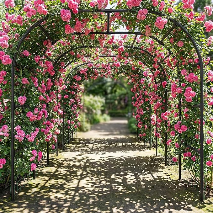 DoCred Garden Arch Trellis for Climbing Plants 88 Inch Large Garden Trellises Outdoor Metal Plants Support Archway Arbor Tunnel for Vegetables Plant Cucumber Trellis Decoration Black