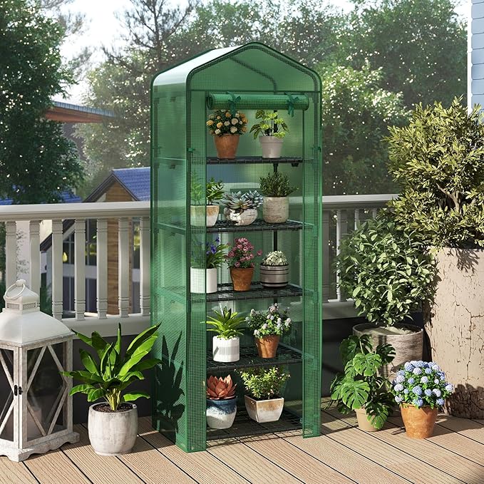 S AFSTAR Portable Greenhouse with Shelves 27 x 19 x 75 Green House with 4 Tiers Mesh Shelves &amp Roll-Up Door Small Greenhouse Mini Growing House Greenhouses for Outdoors Garden Patio Backyard