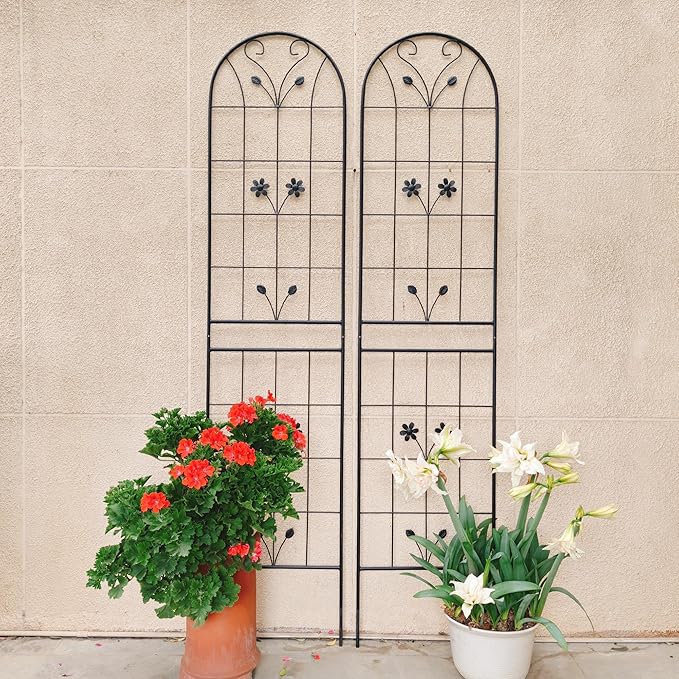Garden Trellis for Climbing Plants - 4 Pack Metal Flower Support Rustproof Outdoor Plant Trellis 86.7x19.7 Inch - Decorative Arched Design with Floral Patterns for Yard Partition &amp Wall Green