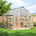 8×12 FT Walk-in Greenhouse for Outdoors Polycarbonate Greenhouse Kit with Roof Vent Large Heavy Duty Green Houses for Outside Backyard Patio Garden Sliver