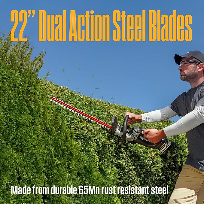 Westinghouse 20V Cordless Hedge Trimmer 22 Inch Dual-Action Steel Blades 2.0Ah Battery and Charger Included