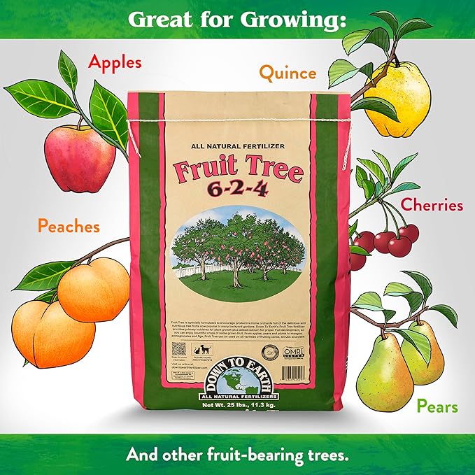 Down To Earth All Natural Fertilizers Organic Fruit Tree - Plant Food for Apples Pears Plums and Tropical Fruit Trees 6-2-4 25 lb