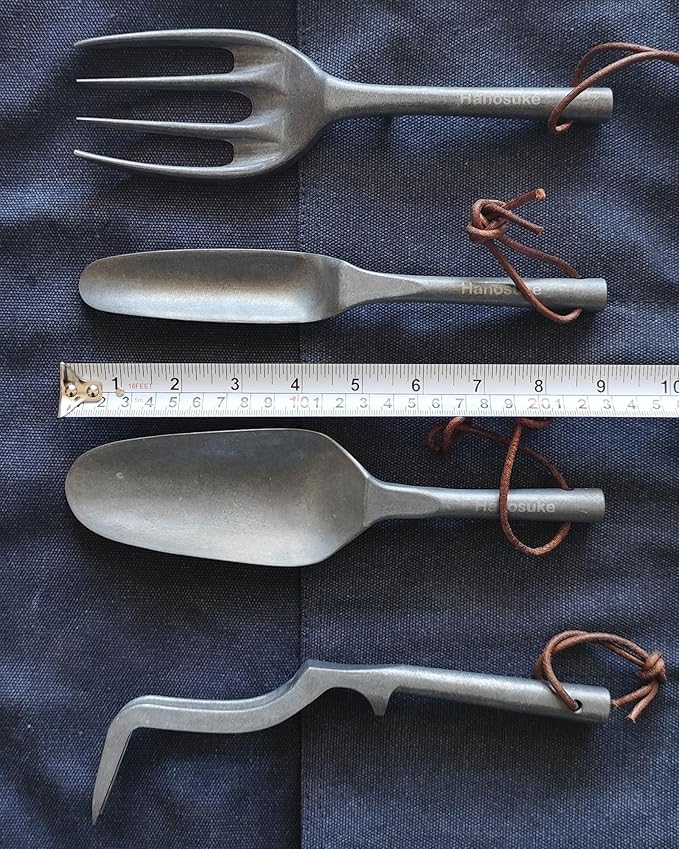 Heavy Duty Garden Tools Set with Elegant Design 4-Piece Zinc Alloy Kit Includes Large Shovel Hand Trowel 2 &amp 4 Prong Cultivator for Gardening