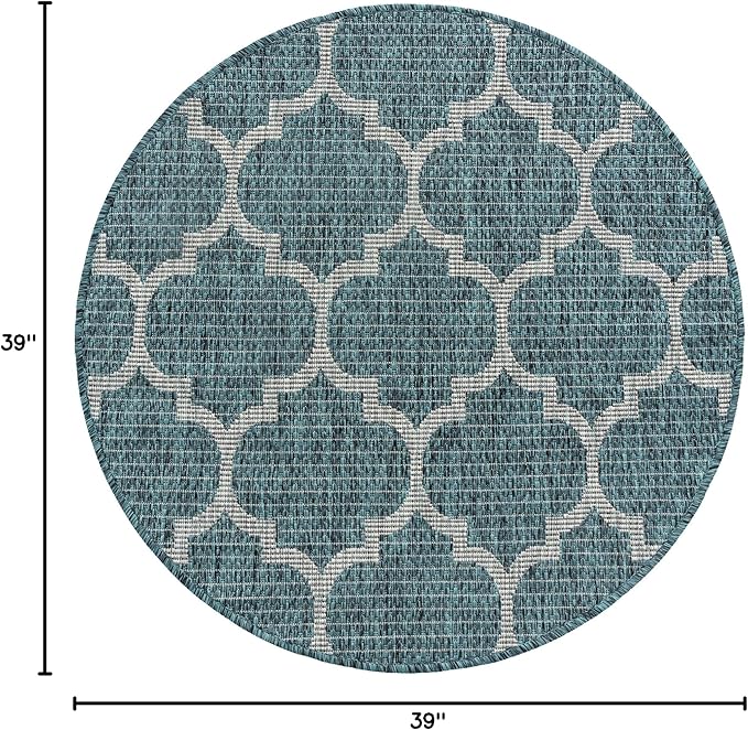 Unique Loom Outdoor Trellis Collection Area Rug (3' 3 Round Teal/ Gray)