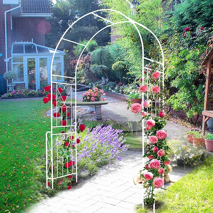 Garden Trellis Metal Garden Arch Outdoor Trellis W55'' x H94.5'' Garden Arbor Trellis Climbing Plants Vines Plant Rose Vegetable Support Rose Arch Outdoor Arch