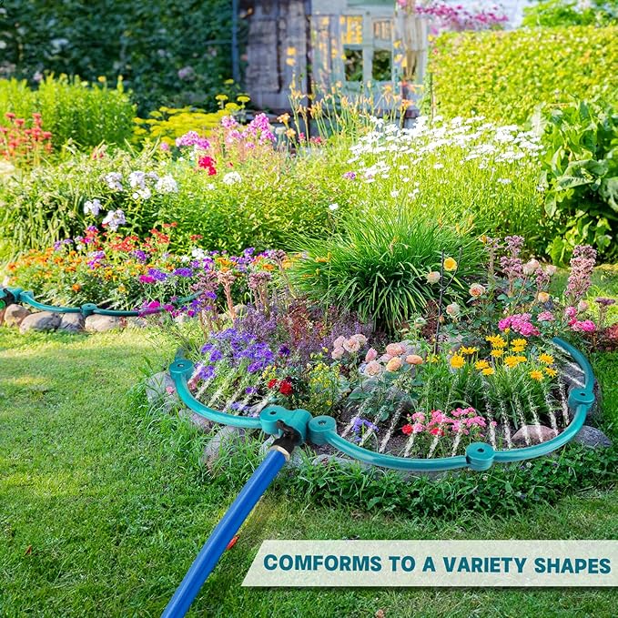 4 Pcs 360° Tree Water System Tree Root Watering Ring 13 Inch Circle Sprinkler Irrigation Slow Release Targeted Water with Y Hose Splitter for New Tree Outdoor Plants Raised Garden Beds (Green Small)