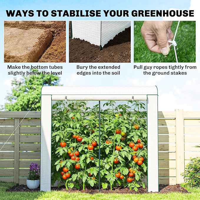Outsunny Mini Greenhouse Portable Greenhouse with Roll-Up Door and 2 Mesh Windows Small Green House with PE Cover for Garden Patio Lawn 78.7 x 29.5 x 74 White