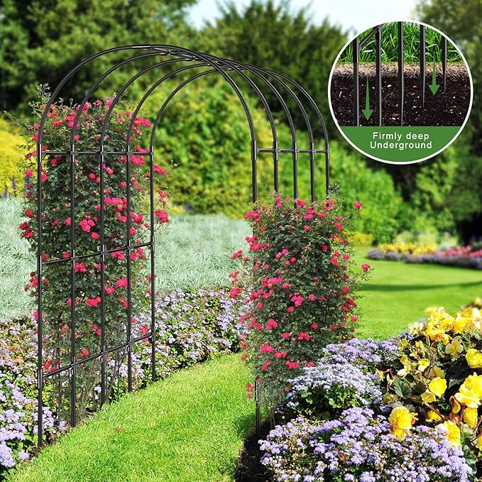 Garden Arch Trellis Metal Arch Trellis for Climbing Plants Outdoor Yard Garden Climbing Plants w/Decorative Wire Lattice - Black