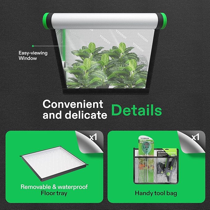 VIVOSUN R556 5x5 Grow Tent 60x60x72 Roof Cube Tent with Observation Window and Floor Tray for Hydroponics Indoor Plant for VSF6450
