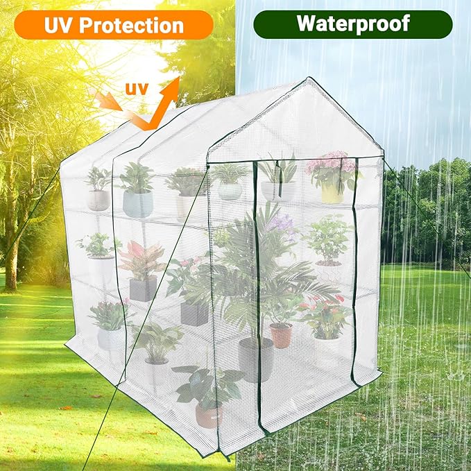 Walk-in Greenhouse for Outdoors Small Green House Outdoor with 3-Tier Shelves Roll-Up Zippered Door &amp Mesh Window All-Season Plant House for Vegetables Herbs Flowers for Patio Backyard Gardenin