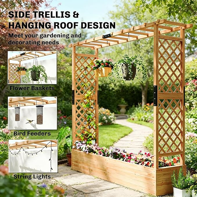 Premium Fir Wood Trellis Planter Built to Last - Engineered with Drainage for Plant Health A Durable Long-Term Raised Bed for Any Garden