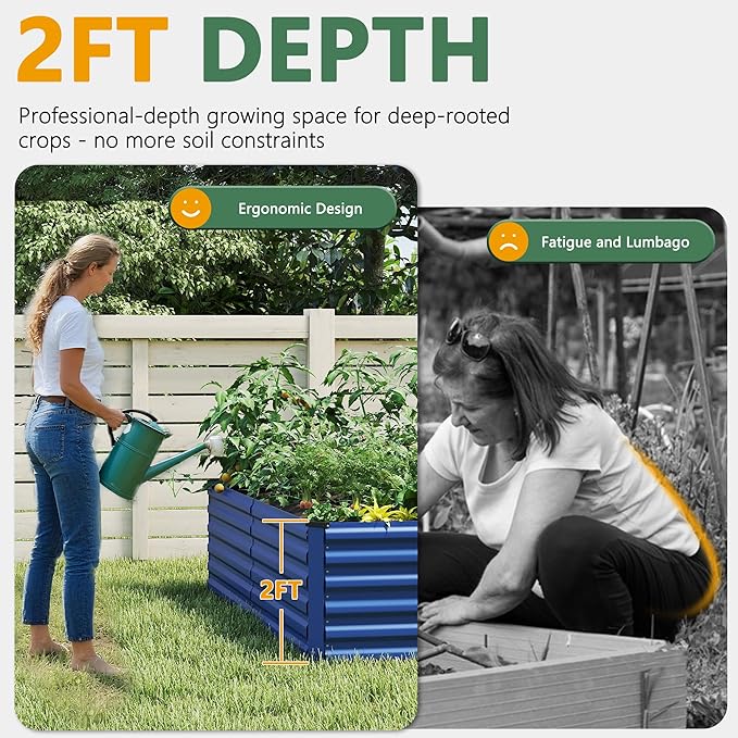 FOOWIN 2pcs 6x3x2ft Galvanized Raised Garden Bed Planter Raised Garden Boxes Outdoor Large Metal Raised Beds for Gardening Garden Bed for Vegetables Flowers Herb269 Gallon Capacity Royal Blue