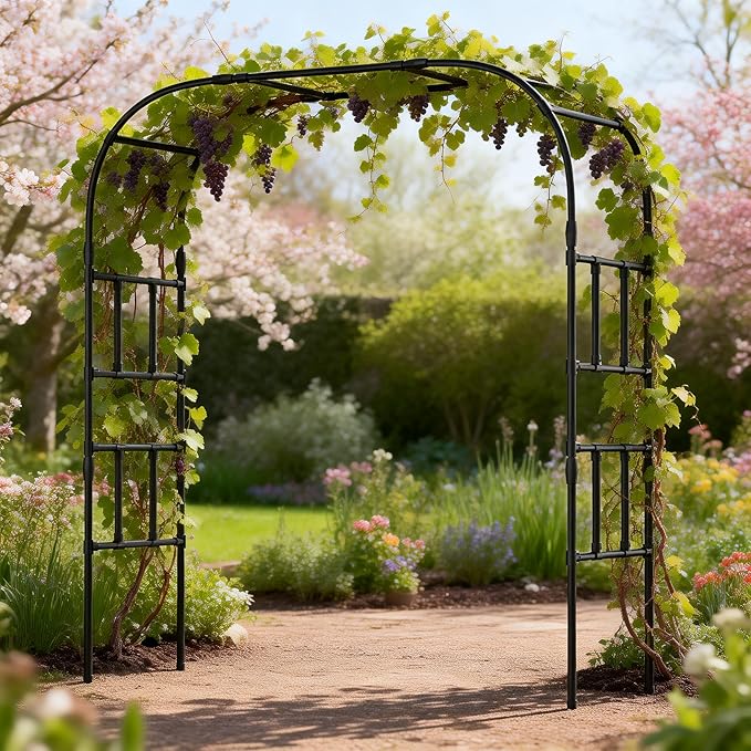 Garden Arch Trellis 87in H x 16in L Large Garden Arch Arbor Trellis for Climbing Plants Outdoor Plant Support for Cucumber Grape VineTall Metal Gardens Archway for Lawn Party Ceremony