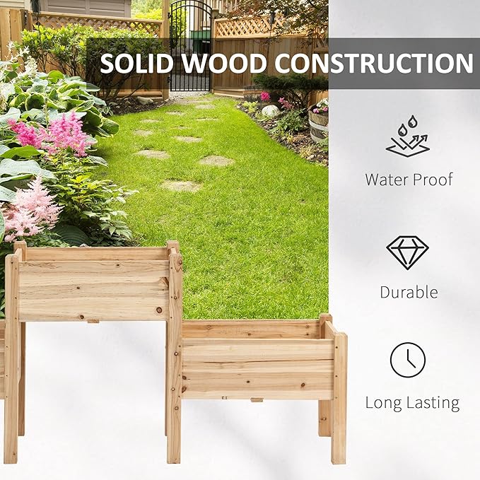 Raised Garden Bed with 3 Planter Boxes Two-Tier Elevated Wooden Plant Stand with Drainage Holes for Vegetables Herbs and Flowers Natural Wood