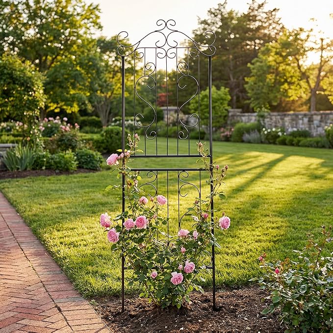 1 Pack 59 H x 22 W Garden Trellis for Climbing Plants Outdoor Plant Climbing Rose Trellis Iron Trellis Ivy Cucumbers Decorative Metal Black