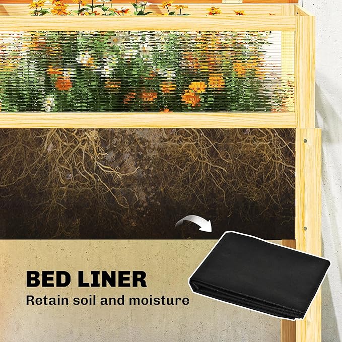 Outsunny Wooden Raised Garden Bed with Detachable Greenhouse Top Raised Garden Bed with Legs and Bed Liner Elevated Planter Box for Flowers Vegetables Herbs Natural