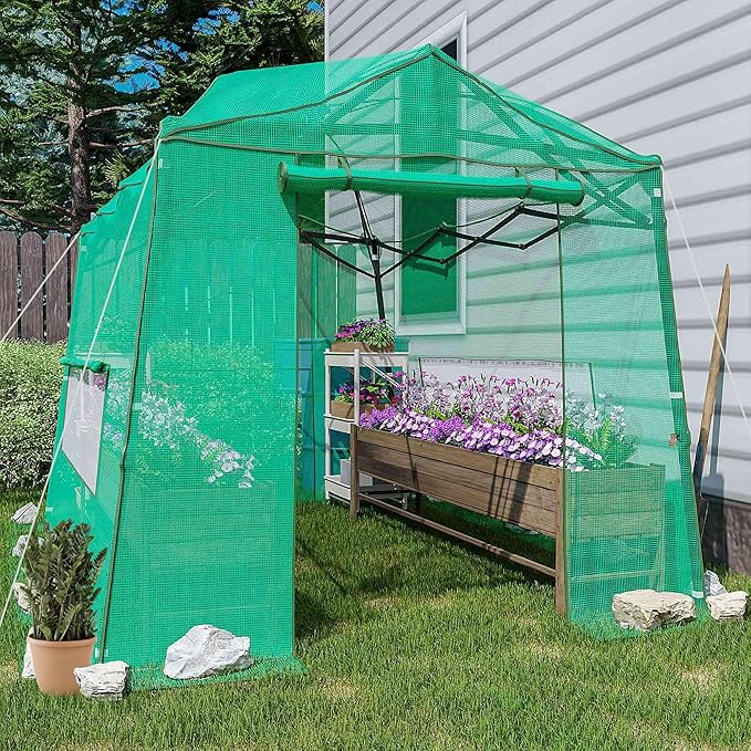 11 x 8.5 x 7.5 FT Walk-in Greenhouse Portable Pop-up Greenhouse for Indoor Outdoor Plant Garden Green House with Zippered Doors Screen Windows Heavy Duty Frame and Durable PE Cover