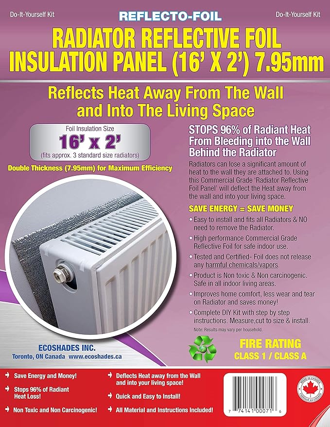 RADIATOR COMMERCIAL GRADE REFLECTIVE FOIL HEAT REFLECTOR(16' X 2')-DOUBLE THICK 7.95mm CERTIFIED AND TESTED FOR CUSTOMER SAFETY. DOES NOT EMIT DANGEROUS TOXINS WHEN HEATED. SAVES ENERGY!!!!!