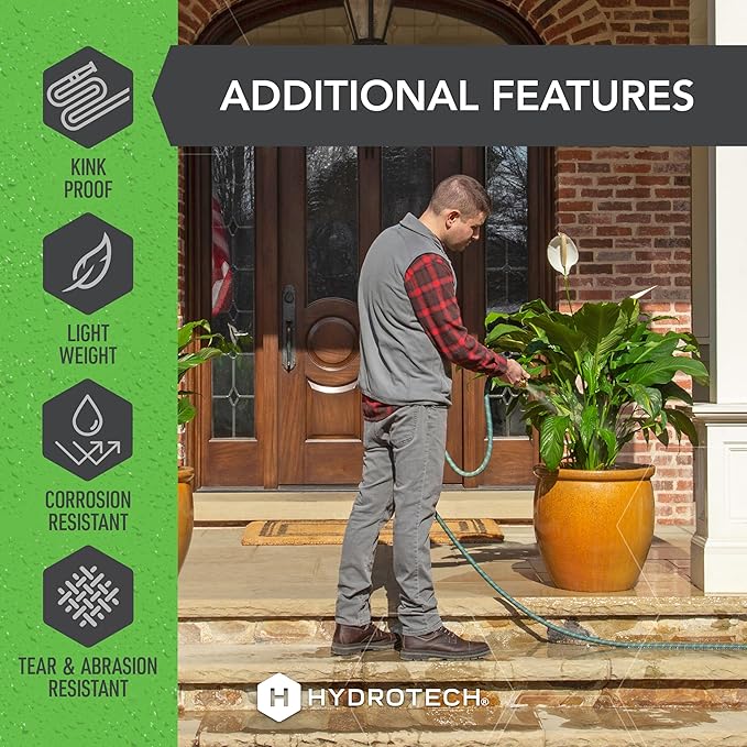 HydroTech 50 ft Expandable Garden Hose - Burst Proof &amp Lightweight Flexible Water Hose with Durable Reinforced Latex Core &amp Solid Brass Fittings for Lawn Garden Car Washing