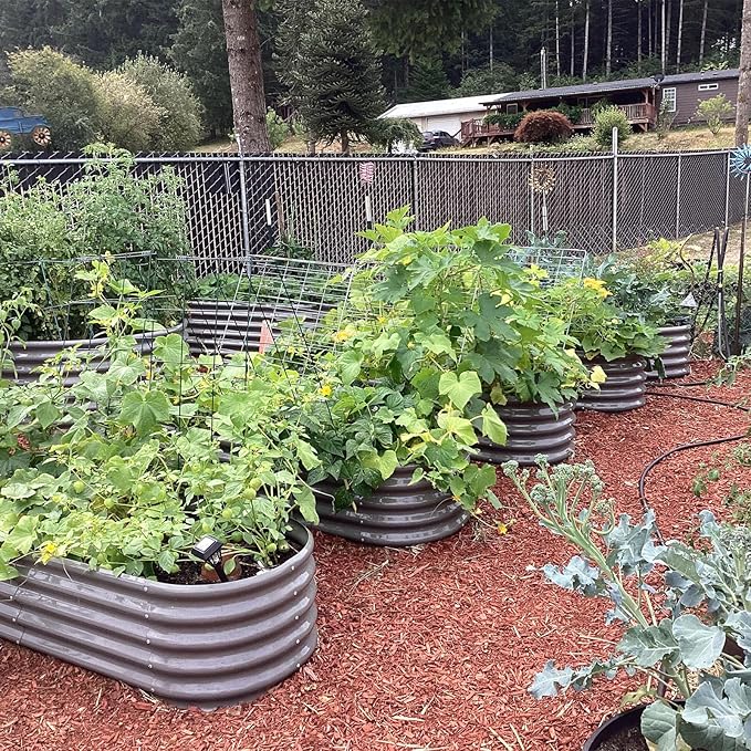 A ANLEOLIFE 2 Pcs 6X2X1.5 ft Oval Round Galvanized Raised Garden Beds Outdoor for Planting Vegetables Flowers Herb Quartz Grey