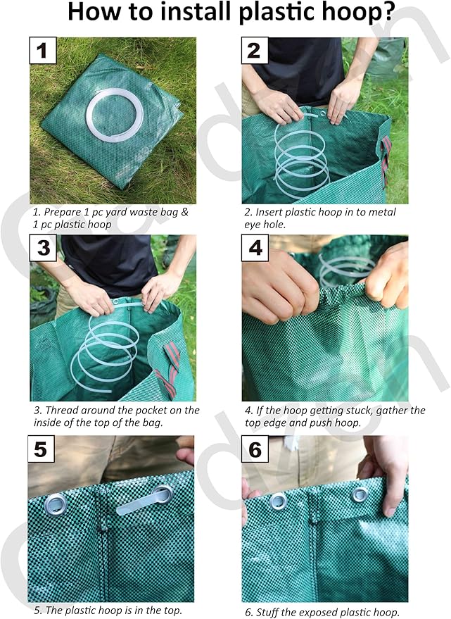 Gardzen 2-Pack 132 Gallon Yard Waste Bags Reusable Heavy Duty Collapsible Garden Leaf Bags with Plastic Ring Stand-Up Yard Waste Bin for Leaves Lawn Debris &amp Grass Clippings