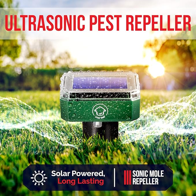 Livin' Well Solar Sonic Pest Repeller Stakes - 8pk Outdoor Pest Repellent with 10500 Feet Range Solar Powered Animal Control Rodent Repellent and Deterrent for Mole Vole Gopher