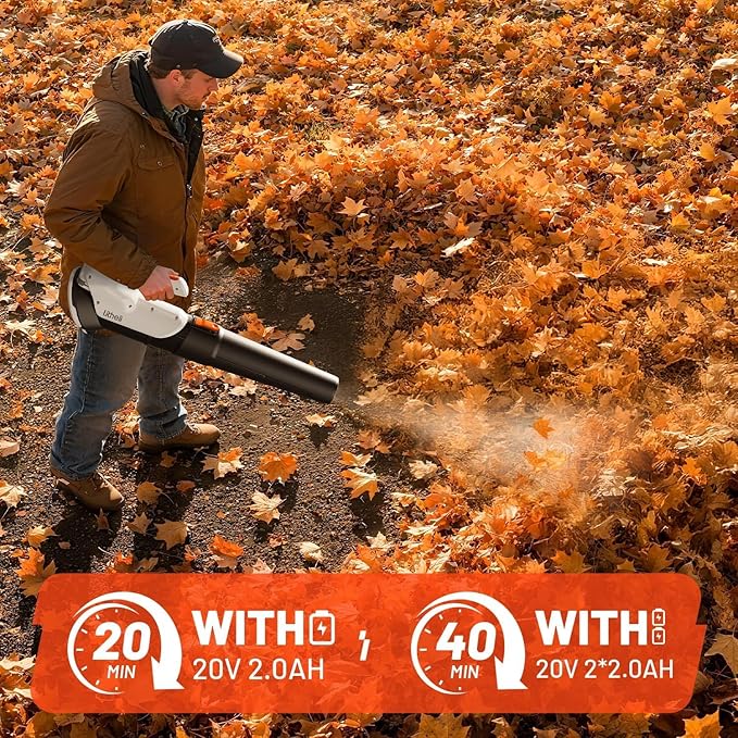 Litheli Cordless Leaf Blower with 2 Batteries (Works as Portable Power Bank) Ultra-Lightweight Electric Blower for Driveways Patios &amp Decks 2-Speed 350CFM for Dry Leaves Dust &amp Car Drying