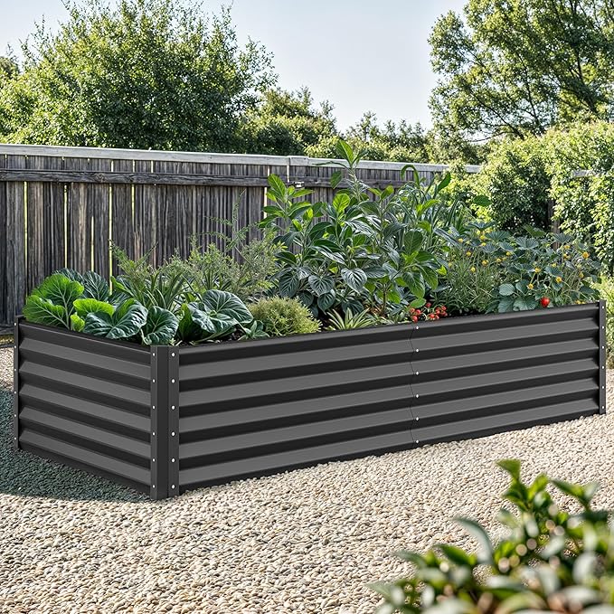 YITAHOME 2pcs 8x4x1.5ft Outdoor Raised Garden Bed Kit Large Metal Patio Planter Box with Gloves Support Rod and Safe Edge Curling Design for Plants Vegetables Flowers Black
