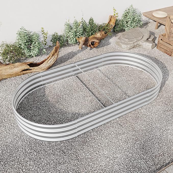 Enhance Your Garden with The Oval Large Metal Raised Planter Bed for Plants Vegetables and Flowers88.99’’(L) x 44.68’’(W) x 11.42’(H) (Silver)