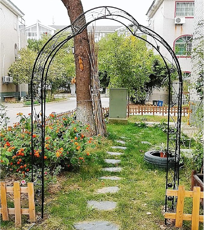 Galvanized Metal Garden Arch 98.4 Tall - Powder Coated Rust-Resistant Trellis for Climbing Roses &amp Vines Heavy Duty Wedding Arbor &amp Backyard Plant Support Structure (Black W59'' x H98.4'')
