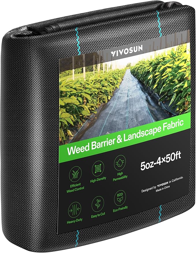 VIVOSUN Premium Weed Barrier Landscape Fabric Heavy Duty 4ftx50ft 5oz Double-Layered Weed Control Mat with High Permeability Commercial Ground Cover Easy Set up &amp Superior Weed Control