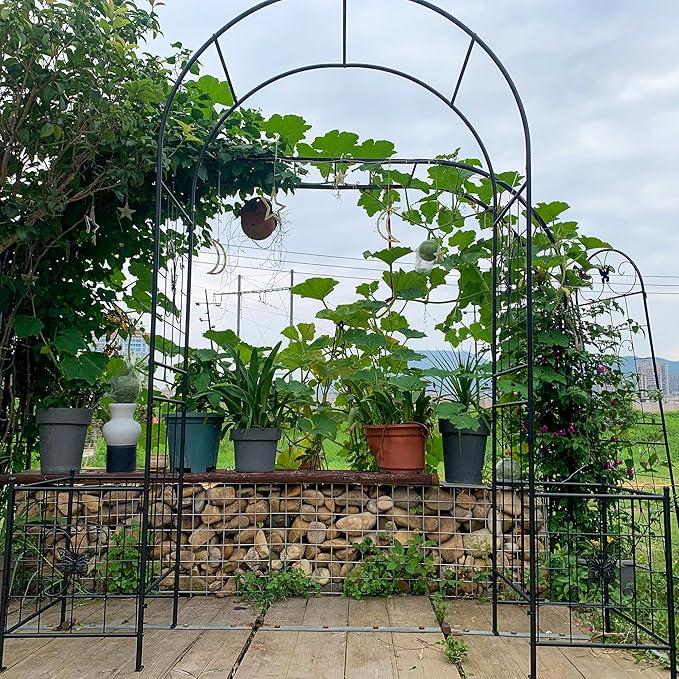 Garden Arch for Climbing Plants Metal Garden Arch Outdoor Wedding Arch for Wedding Ceremony Party Plant Climbing Rose Vines Lawn Courtyard Patio Black 7.15ft