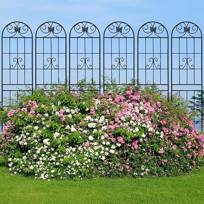 4 Pack Metal Garden Trellis for Climbing Plant Rose Stand Black Outdoor 86.7'' Tall Flower Support Iron Garden FenceBlack 4pack