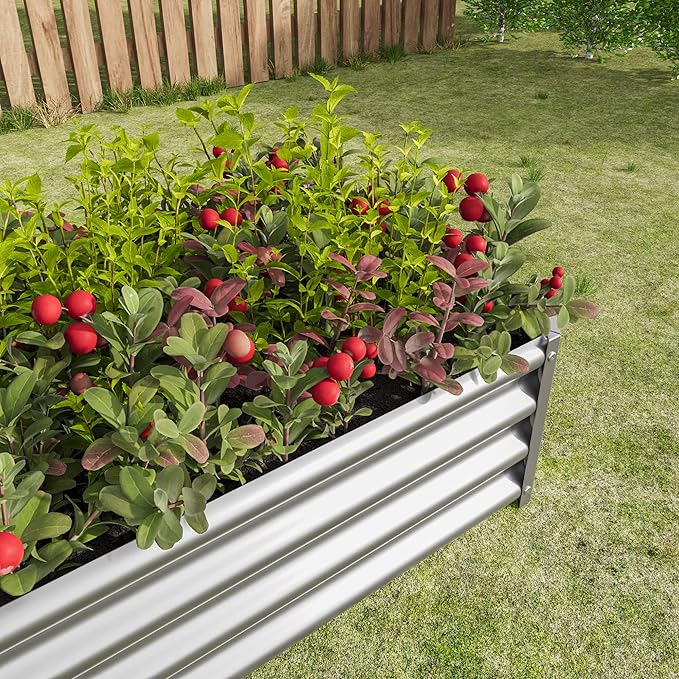 4x2x1 FT Metal Raised Garden Bed for Vegetables and Flowers Heavy-Duty Galvanized Steel Planter Box with Drainage Rust-Proof Outdoor Planting Bed for Backyard &amp Patio Silver