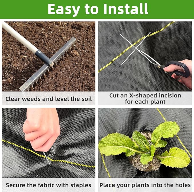 Shade&ampBeyond Custom 4ftx56ft Weed Barrier Fabric 3.5oz Heavy Duty Landscape Fabric with Superior Permeability Weed Control Garden Woven Ground Cloth with Staples