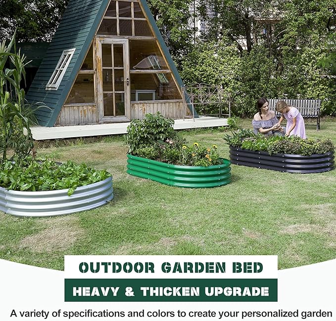 Land Guard 2Pcs Galvanized Raised Garden Bed Kit 10×4×1ft Galvanized Planter Raised Garden Boxes Outdoor Oval Large Metal Raised Garden Beds for Vegetables…………