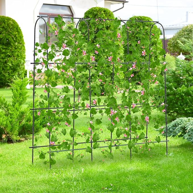 71” x 71” Trellis for Climbing Plants Outdoor U-Shaped Metal Garden Arched Trellis with Netting Sure-Clips &amp Ground Stakes Cucumber Trellis for Vegetable Fruit Flower Vine