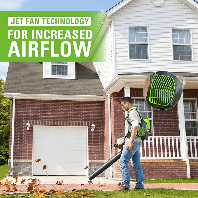 Greenworks 40V (165 MPH / 660 CFM / 75+ Compatible Tools) Cordless Brushless Backpack Leaf Blower 8.0Ah Battery and Charger Included Green