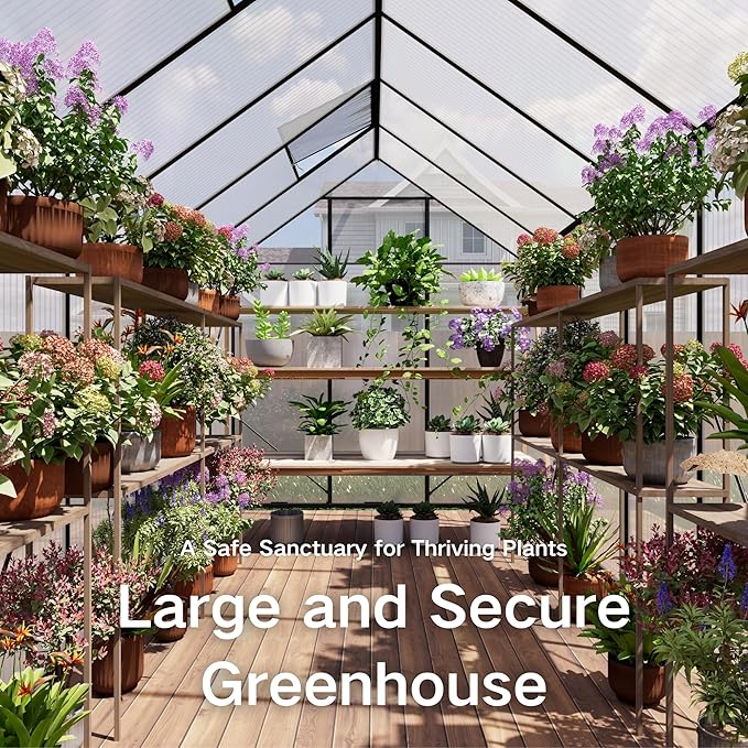 Kingdura 6x12ft Walk-in Greenhouse for Outdoors Large Polycarbonate Greenhouses with Heavy Duty Aluminum Frame Adjustable Roof Vent Lockable Door UV Protection for Outside Garden Backyard